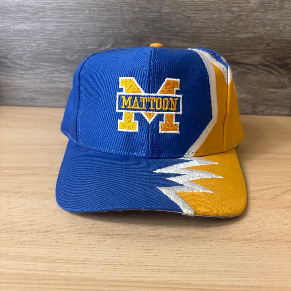 Vintage Mattoon Wildcats Hat Cap Strap Back Blue Shockwave Illinois
